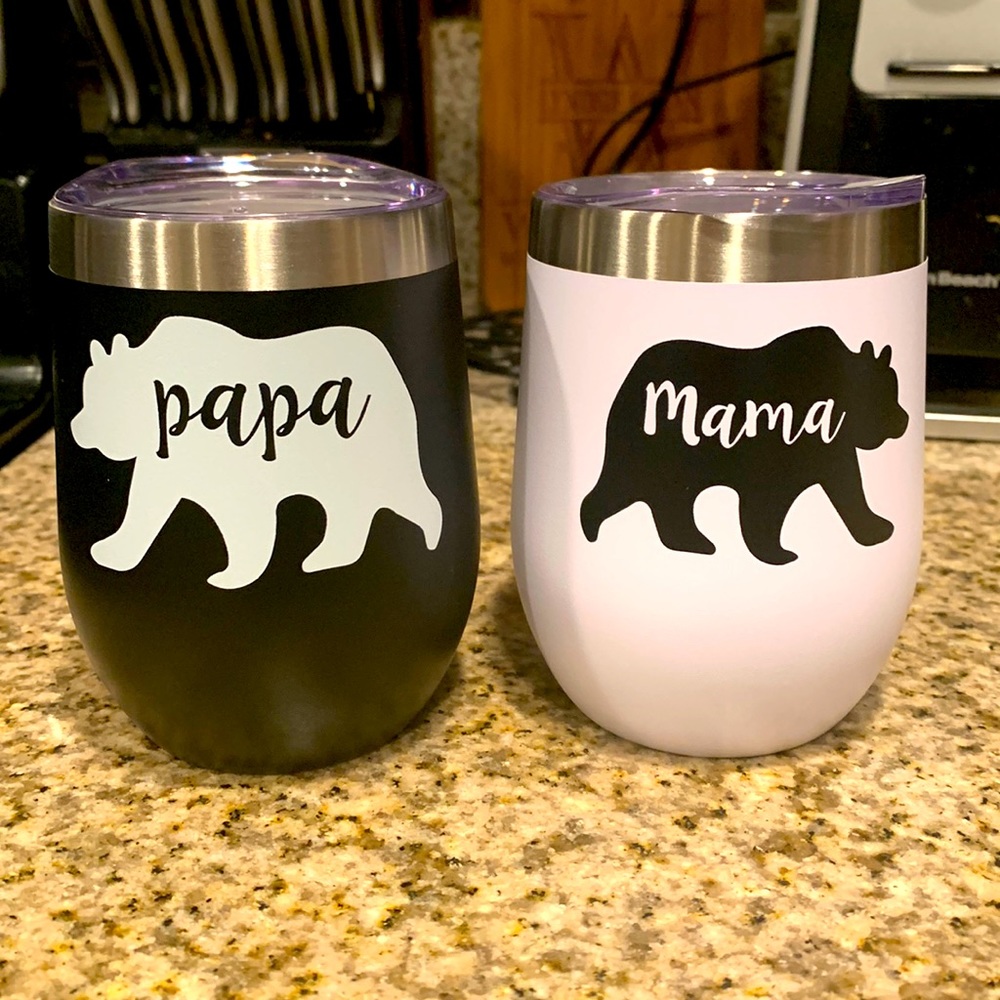 NWOT- Mama Bear & Papa Bear Couple Wine Tumbler Set